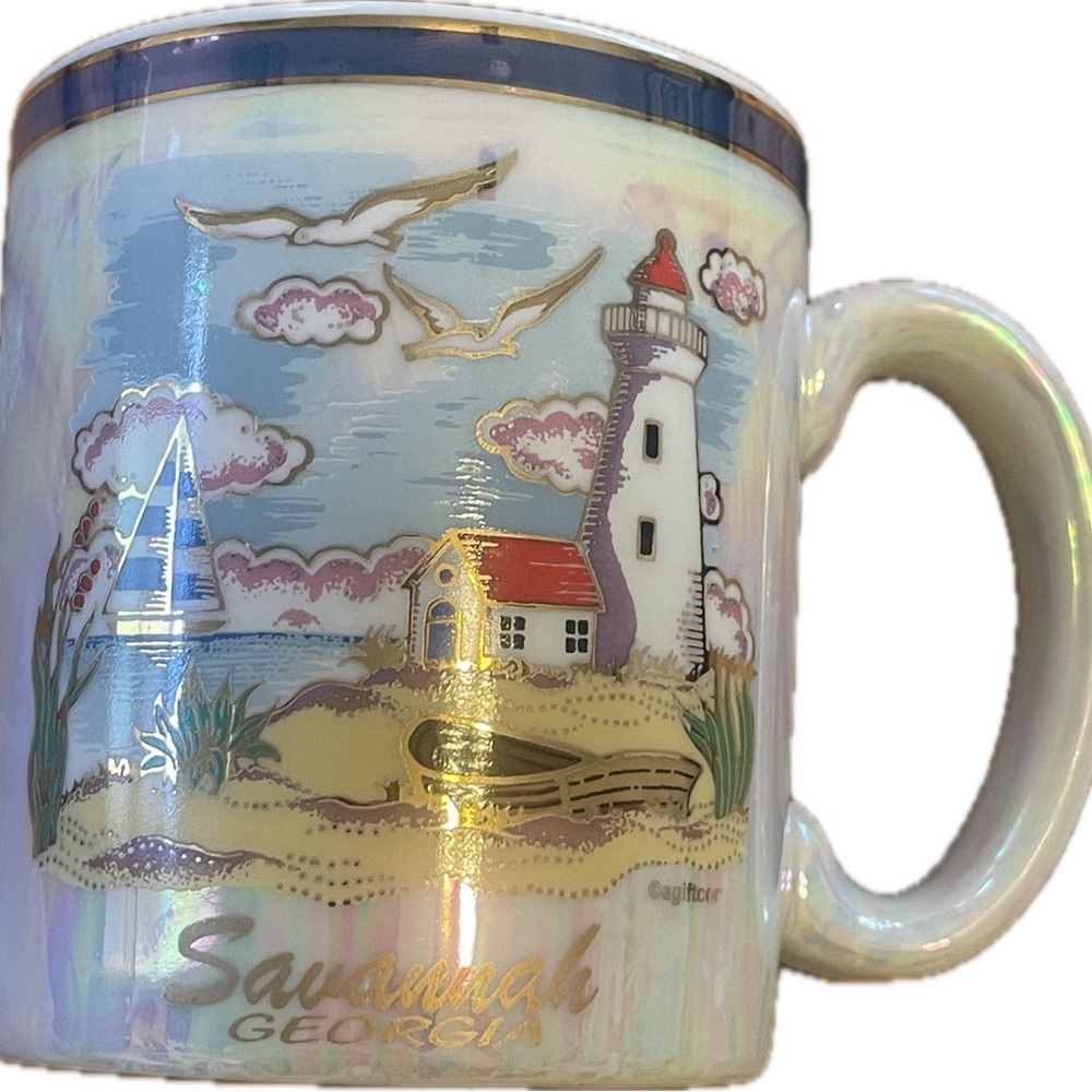 Savannah Georgia Ceramic Mug with Lighthouse Beach Design